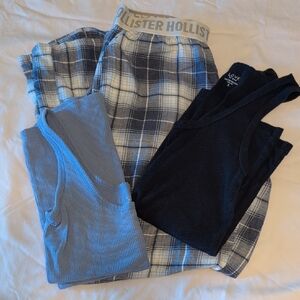 Hollister Blue and Black Plaid Pajama Set